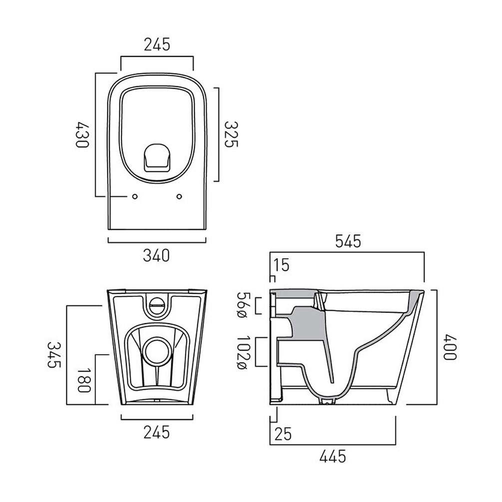 Vado Cameo Soft Square Rimless Back To Wall Toilet With Slimline Soft Close Seat Sanctuary 3037